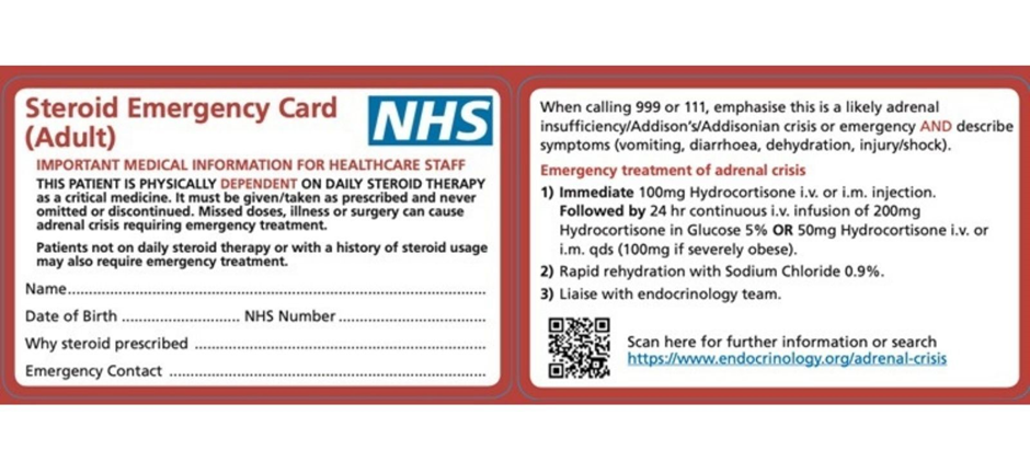 Example of a Steroid emergency card for adults